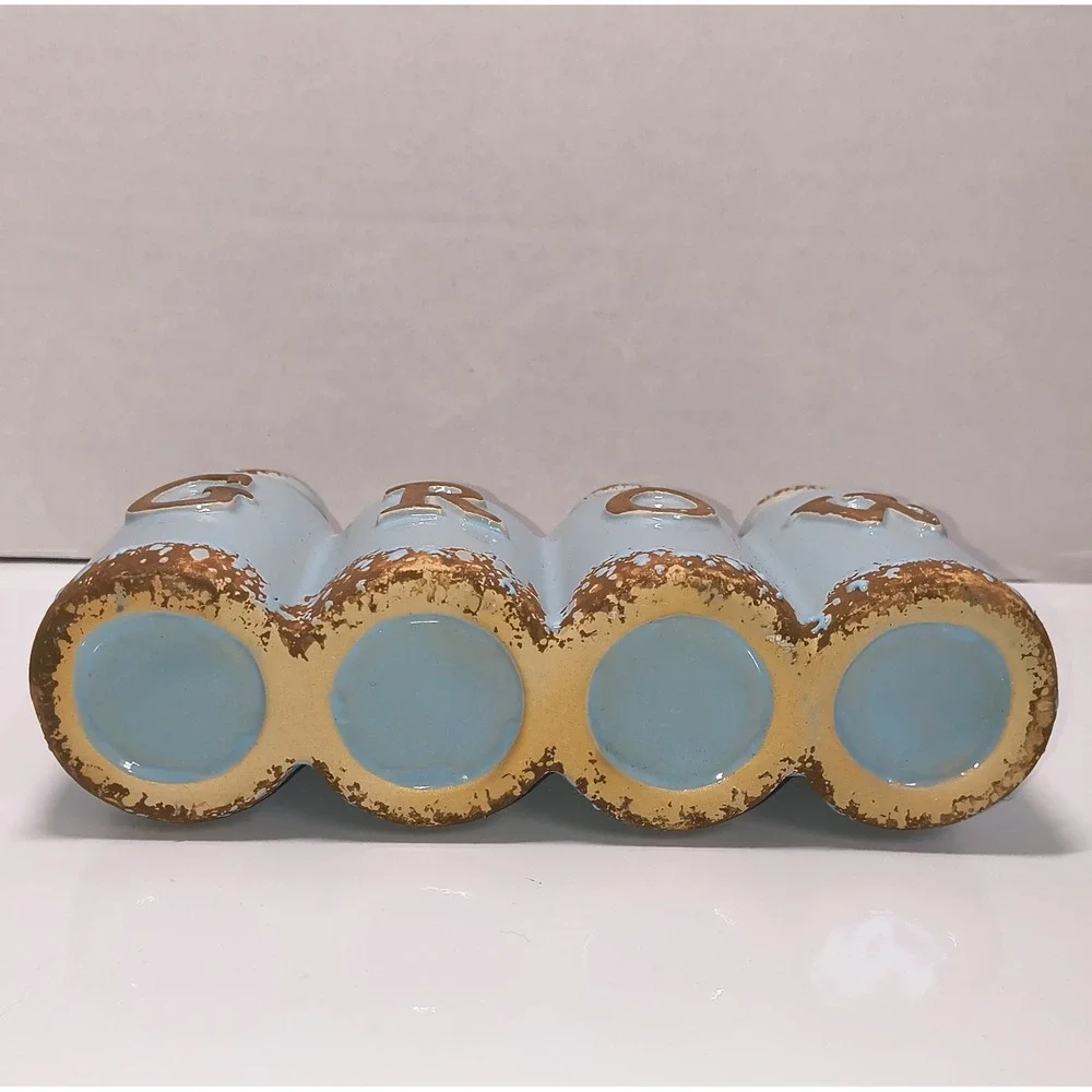 Connected Ceramic Bud Vase Set Aqua Blue & Brown Distressed Finish Shabby‎ Chic